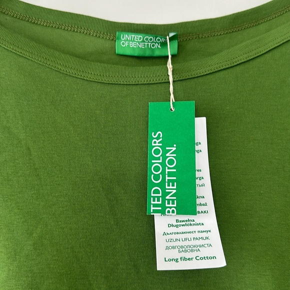 NWT United Colors of Benetton 3/4 length sleeve green tee with boat neck. - Picture 3 of 5